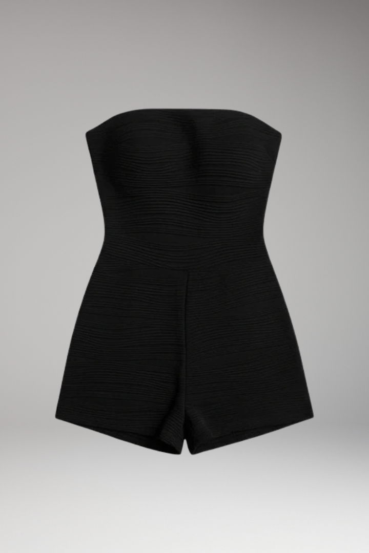 Women's Jumpsuit with Strapless Neckline and Gathered Surface