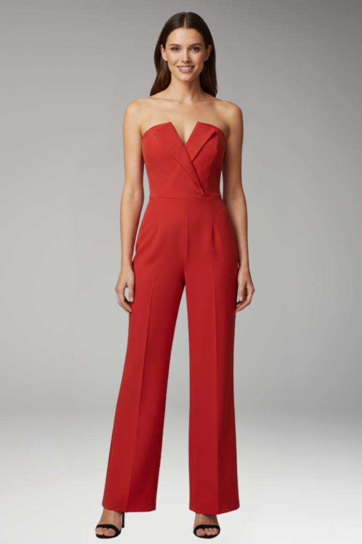 Women's Jumpsuit with Strapless Neckline and Wide Legs