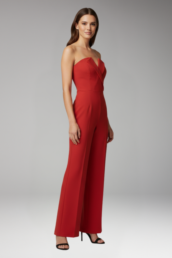 Women's Jumpsuit with Strapless Neckline and Wide Legs