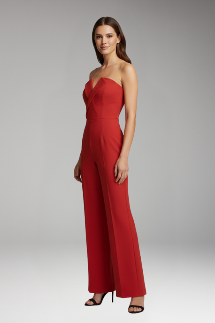 Women's Jumpsuit with Strapless Neckline and Wide Legs