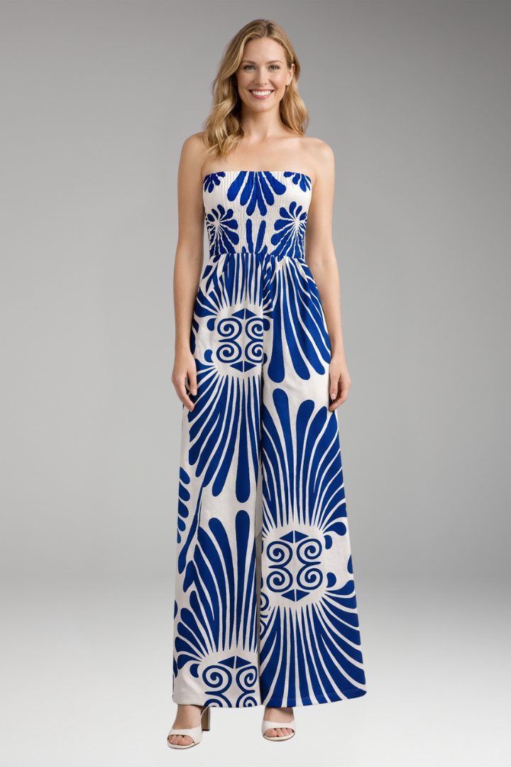 Women's Jumpsuit with Strapless Neckline and Wide Legs