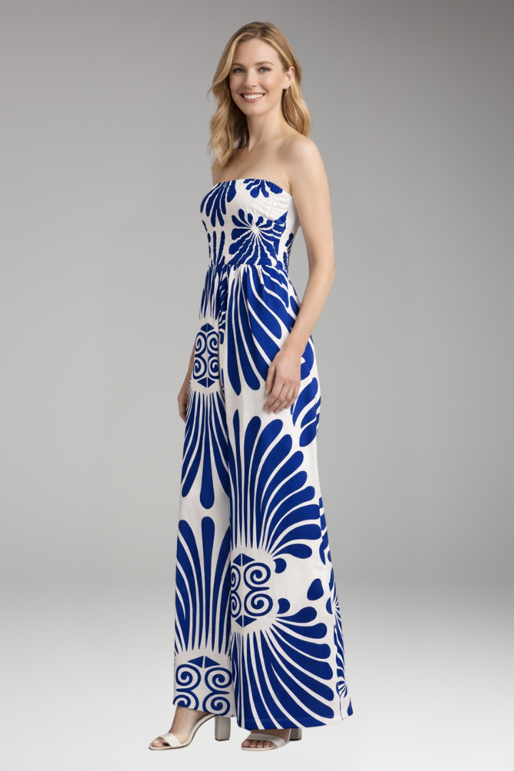 Women's Jumpsuit with Strapless Neckline and Wide Legs