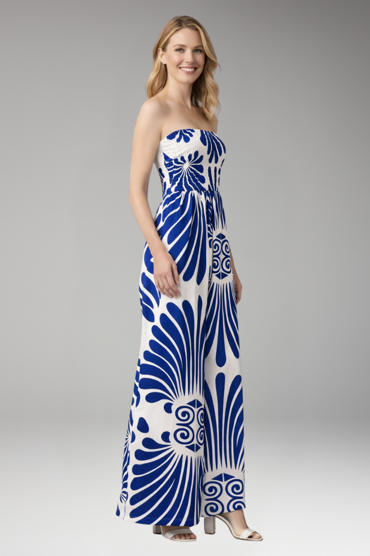 Women's Jumpsuit with Strapless Neckline and Wide Legs