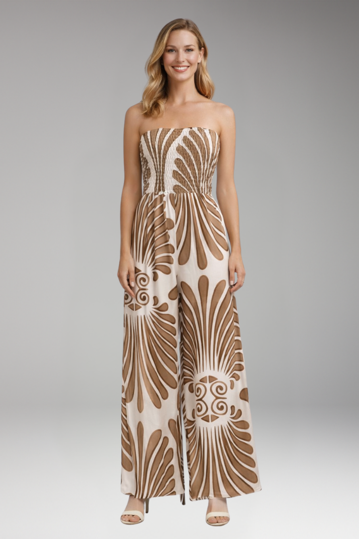 Women's Jumpsuit with Strapless Neckline and Wide Legs