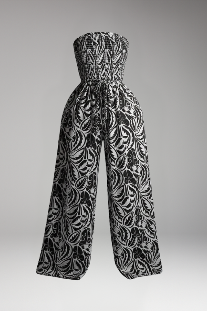 Women's Jumpsuit with Strapless Top and Drawstring Waist