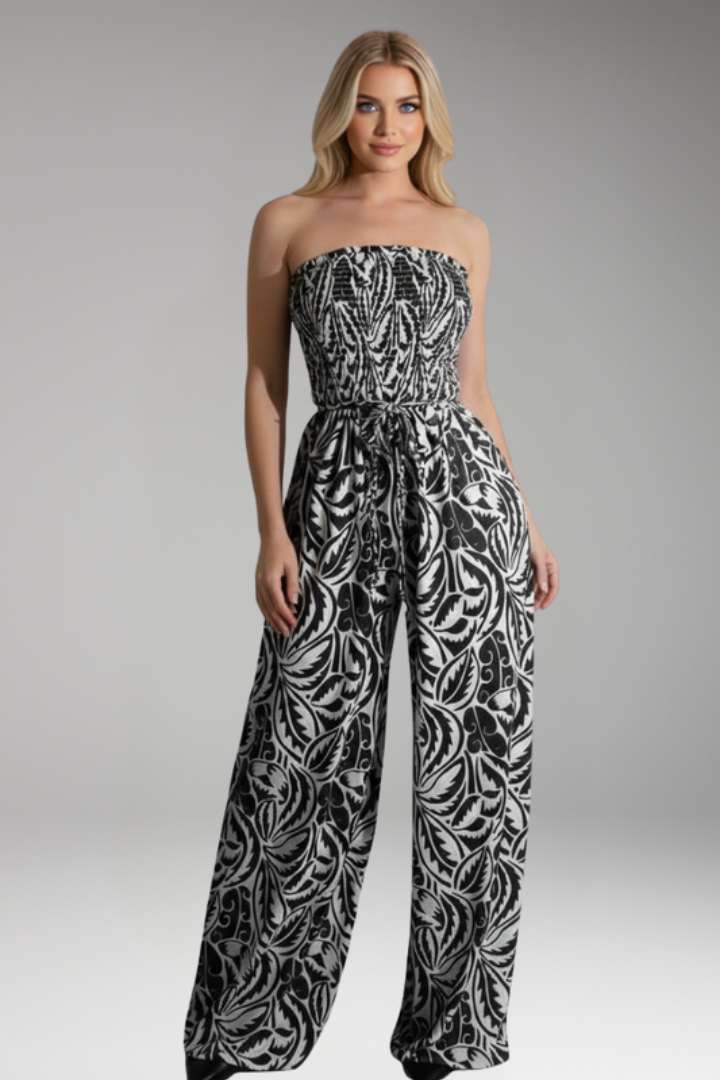Women's Jumpsuit with Strapless Top and Drawstring Waist