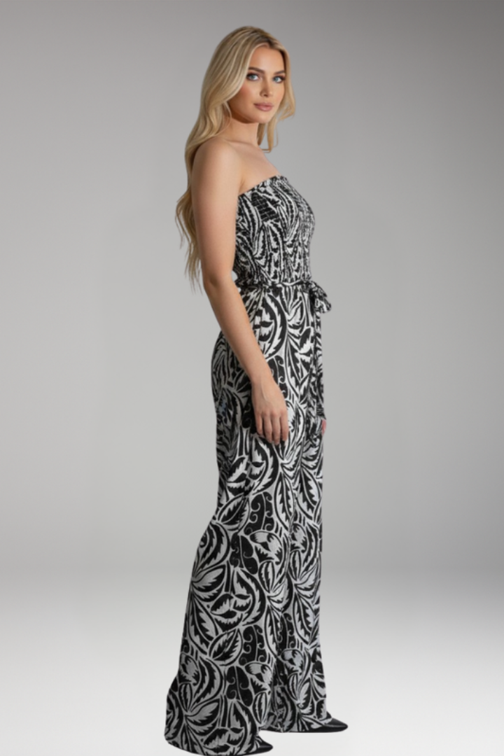 Women's Jumpsuit with Strapless Top and Drawstring Waist