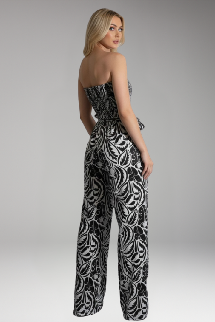 Women's Jumpsuit with Strapless Top and Drawstring Waist