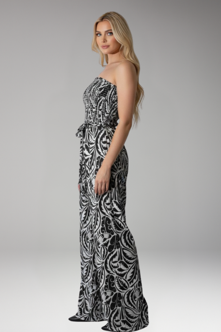 Women's Jumpsuit with Strapless Top and Drawstring Waist