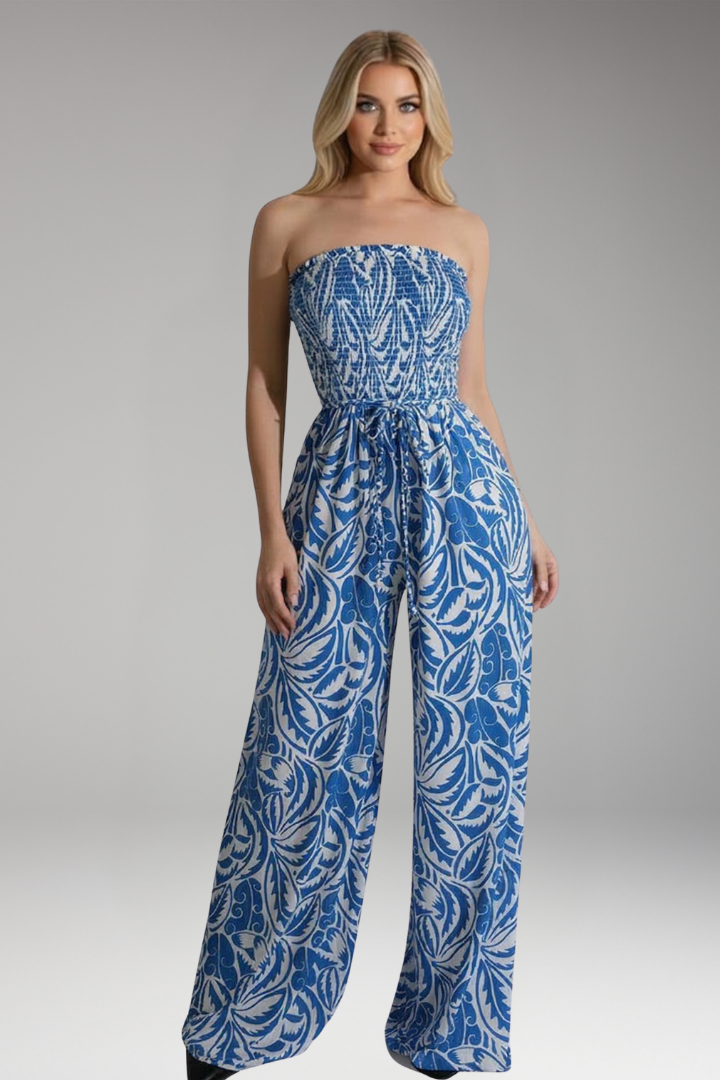 Women's Jumpsuit with Strapless Top and Drawstring Waist