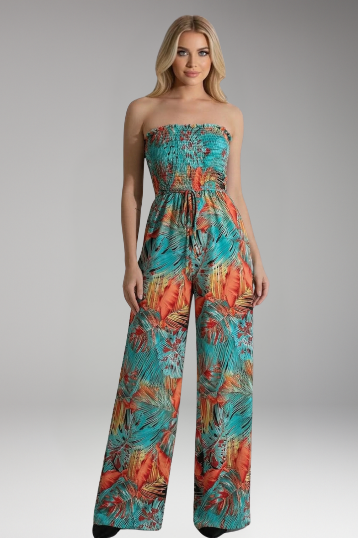 Women's Jumpsuit with Strapless Top and Drawstring Waist