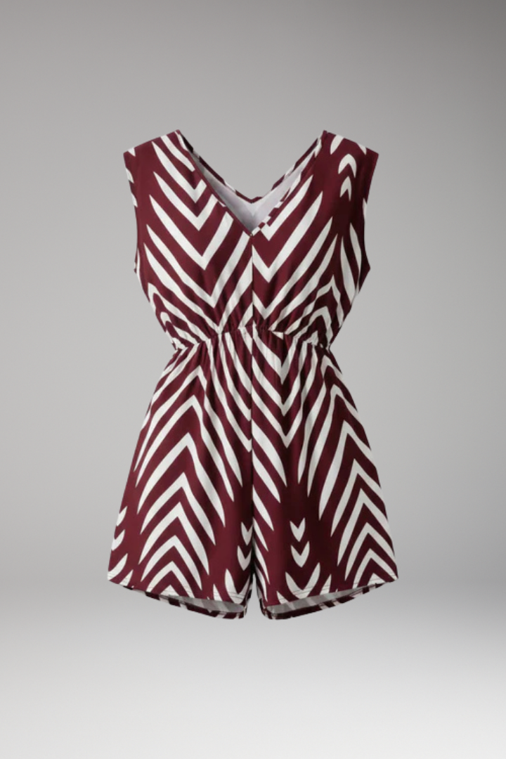 Women's Jumpsuit with V Neck and Chevron Pattern