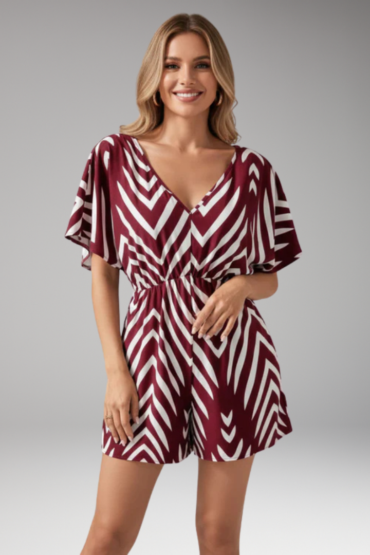 Women's Jumpsuit with V Neck and Chevron Pattern
