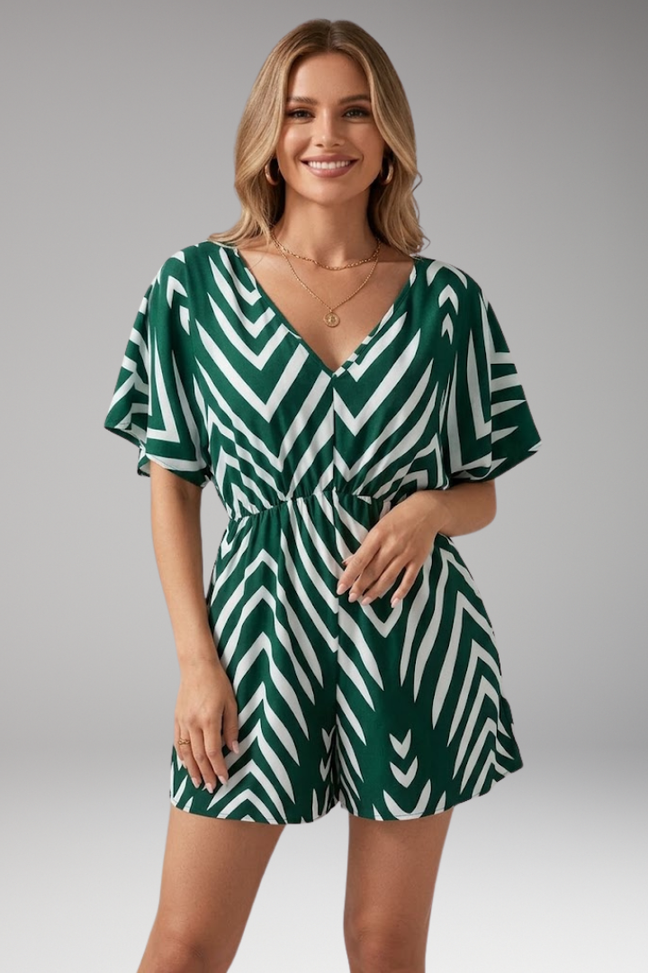 Women's Jumpsuit with V Neck and Chevron Pattern