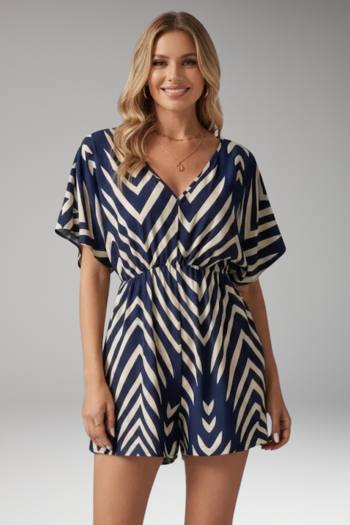 Women's Jumpsuit with V Neck and Chevron Pattern
