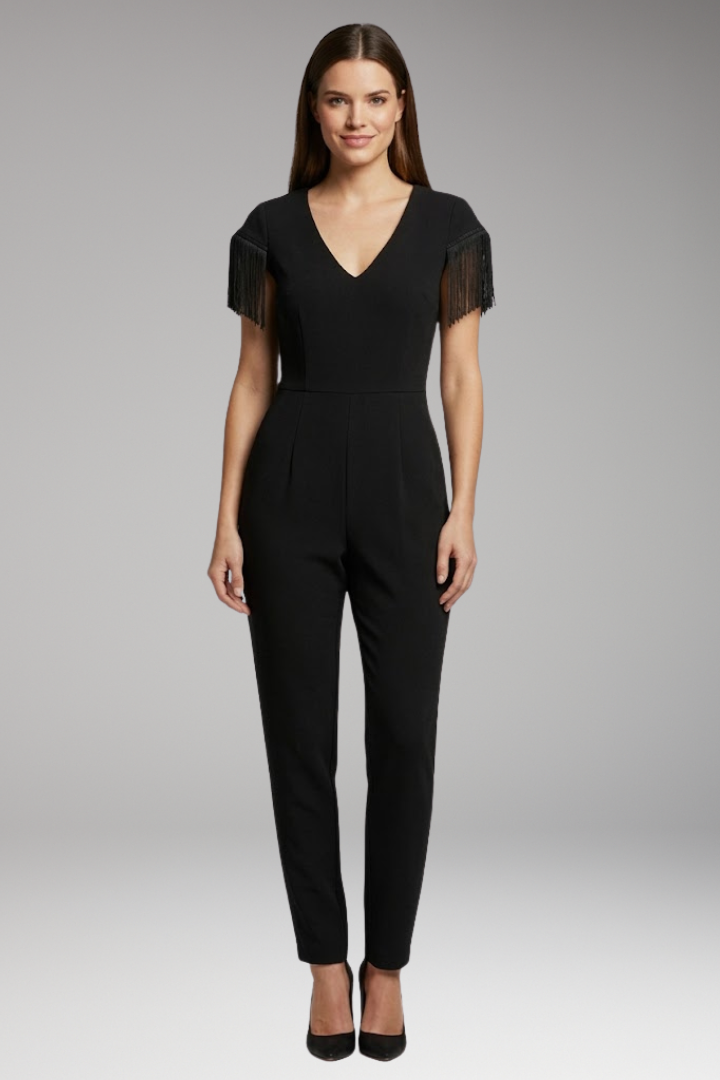 Women's Jumpsuit with V Neck and Fringe Shoulders