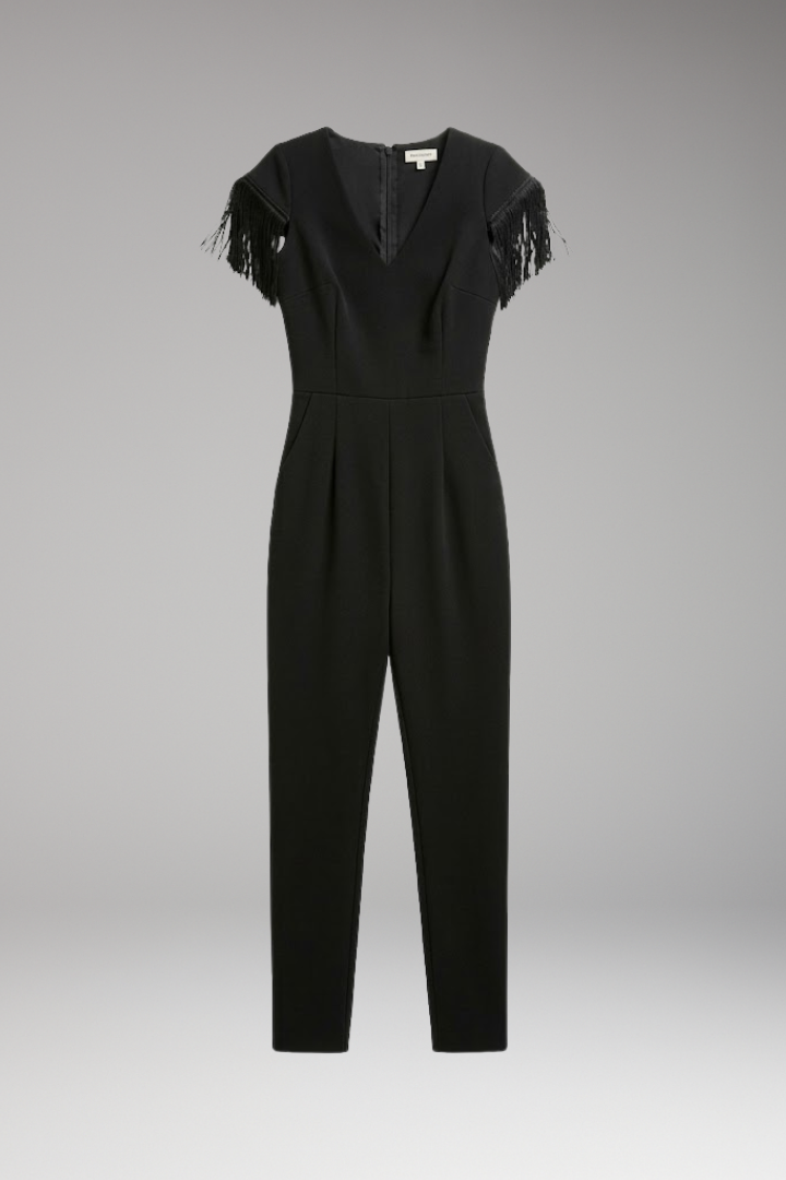 Women's Jumpsuit with V Neck and Fringe Shoulders