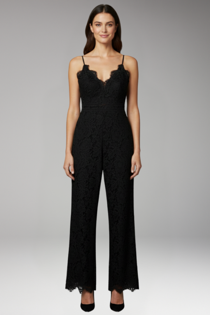 Women's Jumpsuit with V Neck and Lace Back