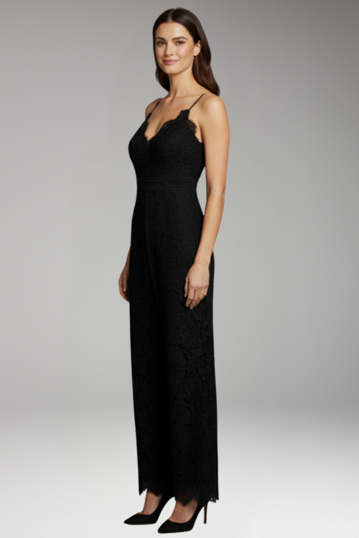 Women's Jumpsuit with V Neck and Lace Back