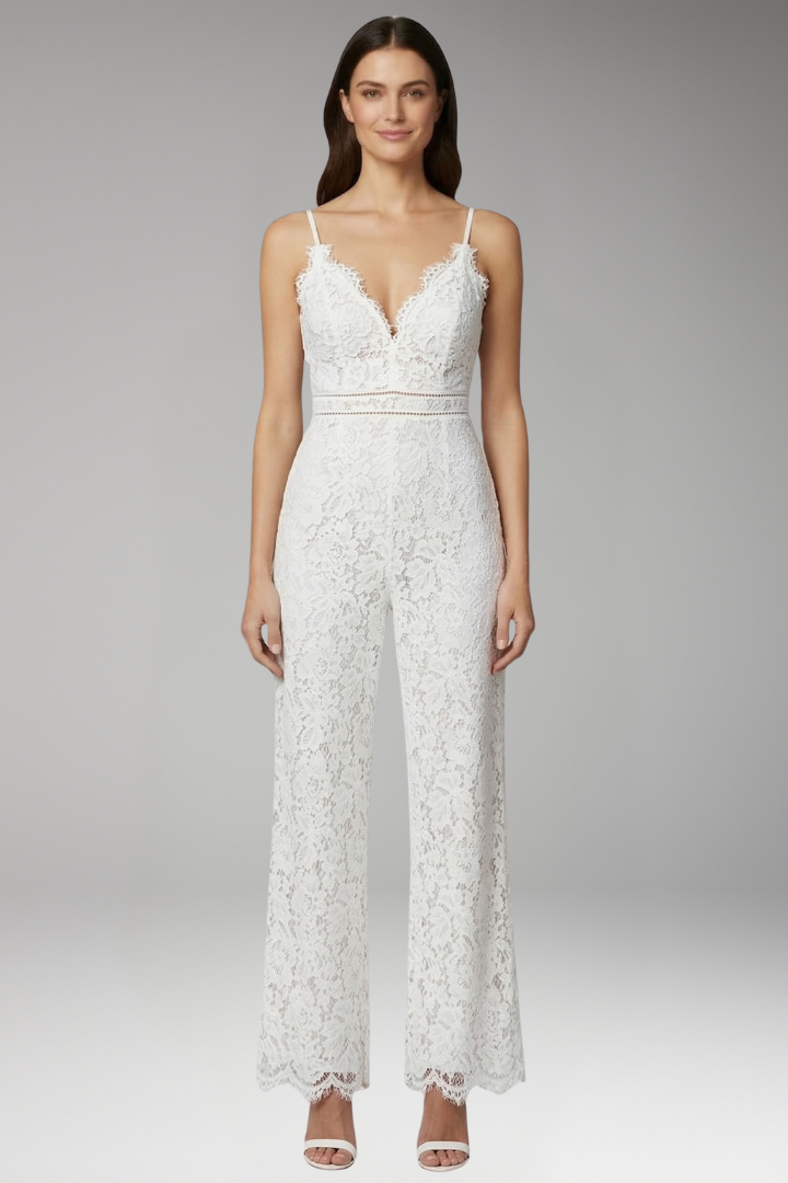 Women's Jumpsuit with V Neck and Lace Back