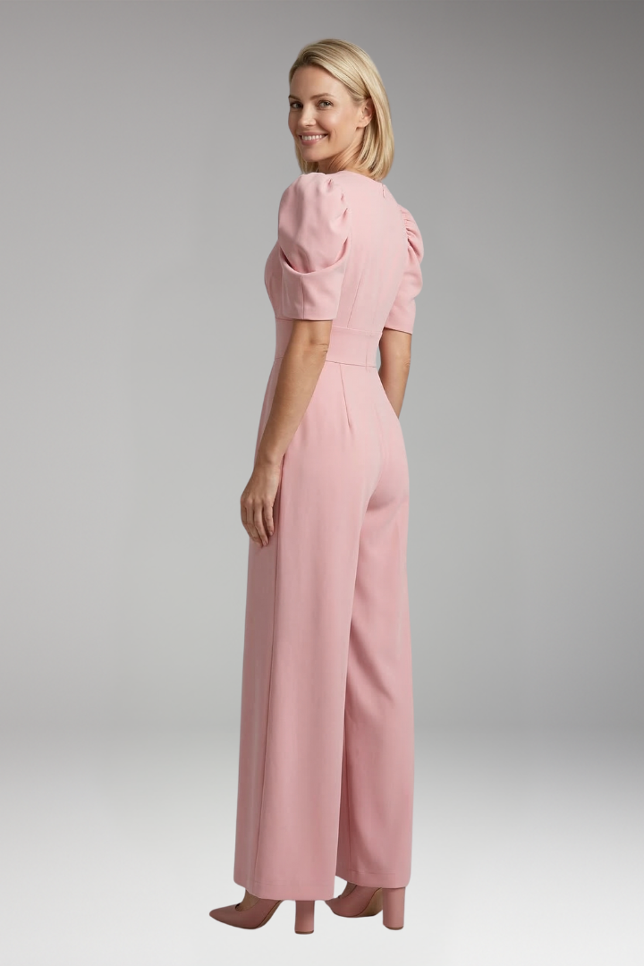 Women's Jumpsuit with V Neck and Puff Sleeves