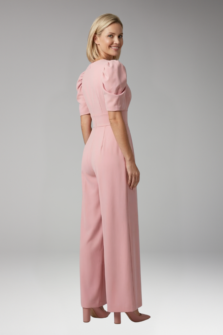 Women's Jumpsuit with V Neck and Puff Sleeves