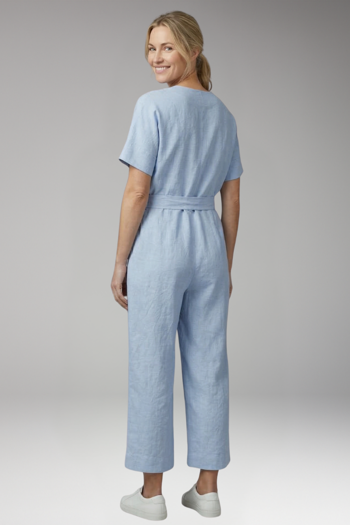 Women's Jumpsuit with V Neck and Waist Tie Belt