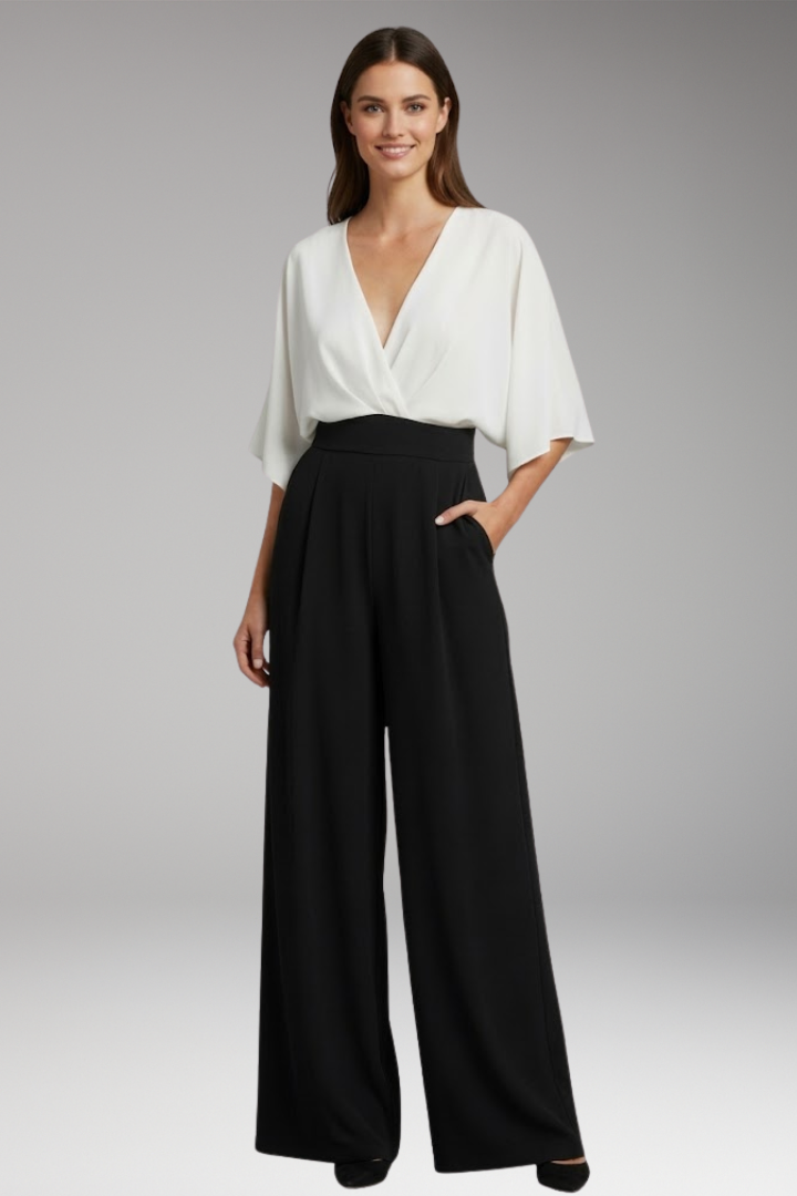 Women's Jumpsuit with V Neck and Wide Legs