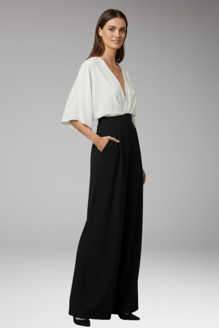 Women's Jumpsuit with V Neck and Wide Legs