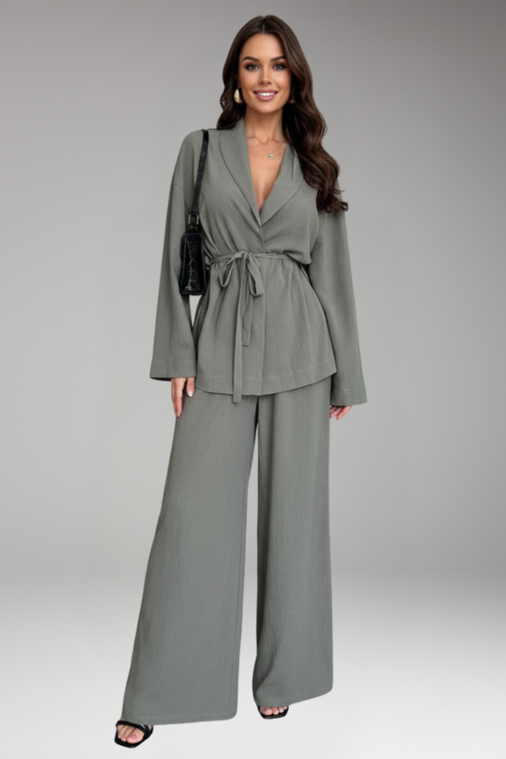 Women's Jumpsuit with Waist Belt and Wide Legs