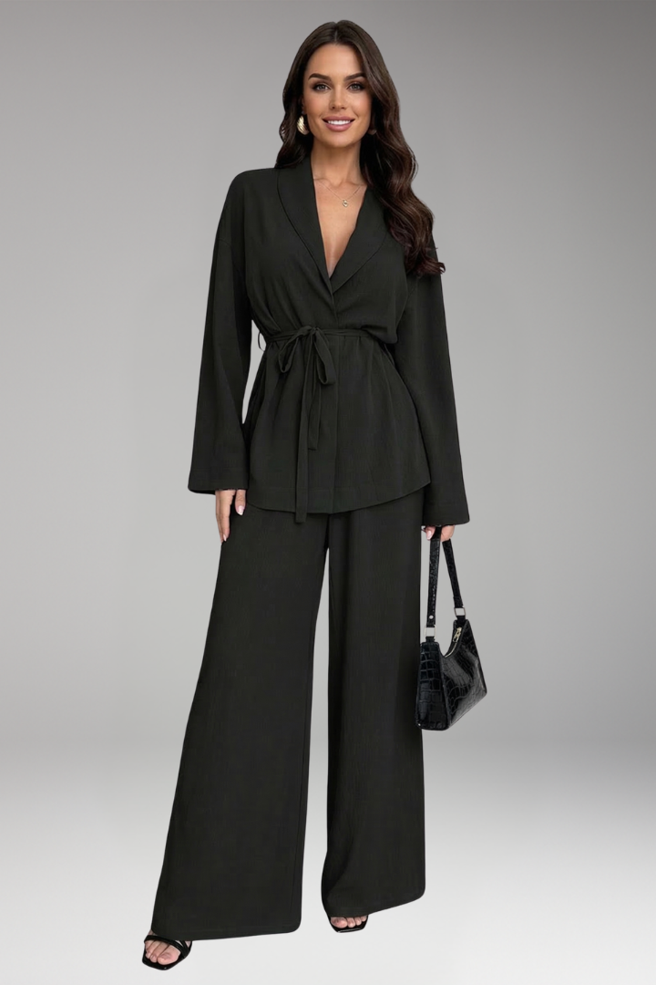 Women's Jumpsuit with Waist Belt and Wide Legs
