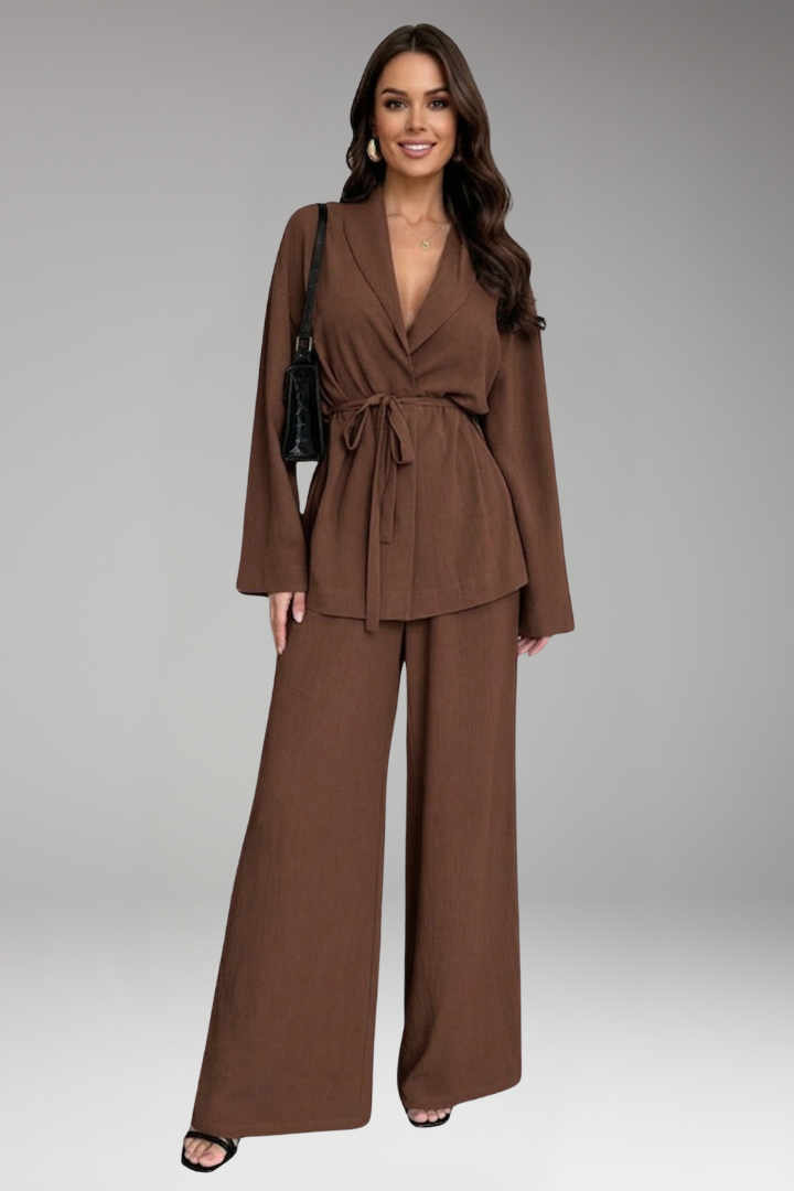 Women's Jumpsuit with Waist Belt and Wide Legs