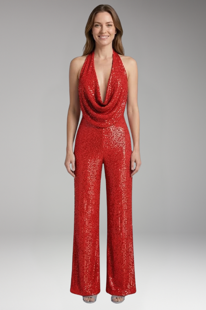 Women's Jumpsuit with Wide Legs and Halter Neck