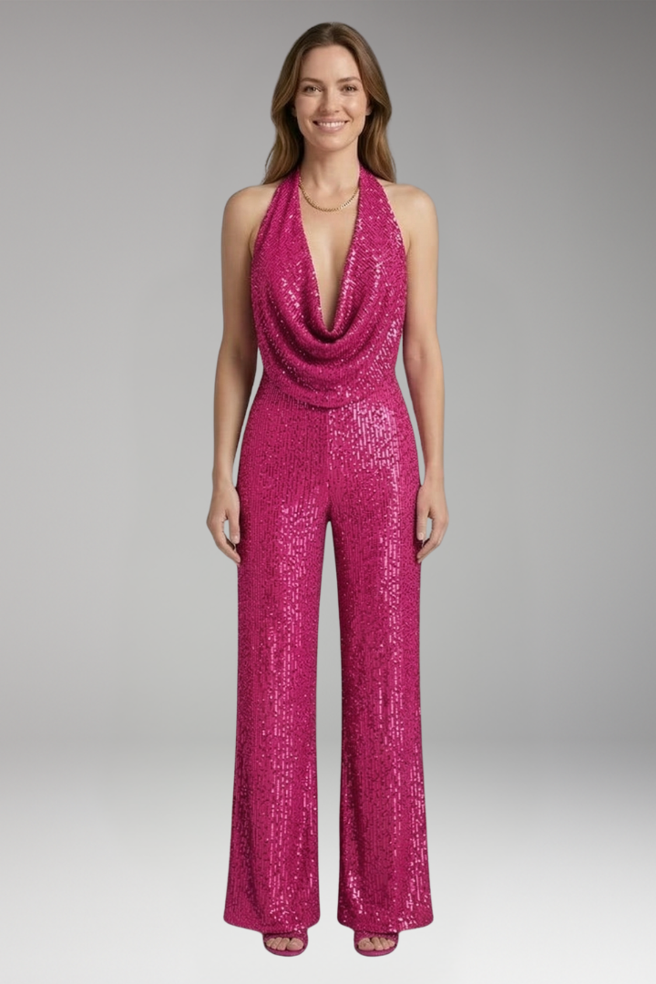 Women's Jumpsuit with Wide Legs and Halter Neck