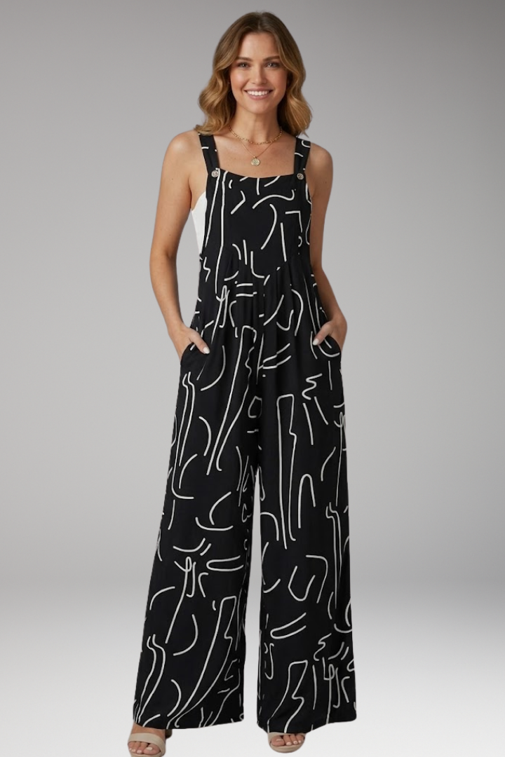 Women's Jumpsuit with Wide Legs and Shoulder Straps
