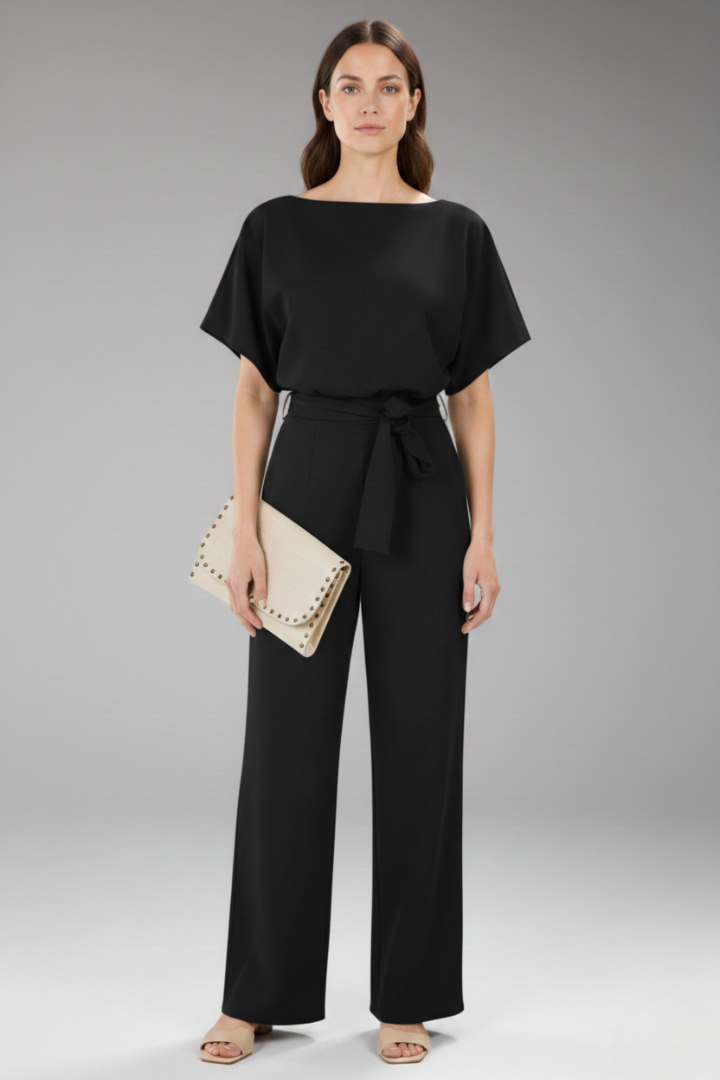 Women's Jumpsuit with Wide Legs and Tie Belt