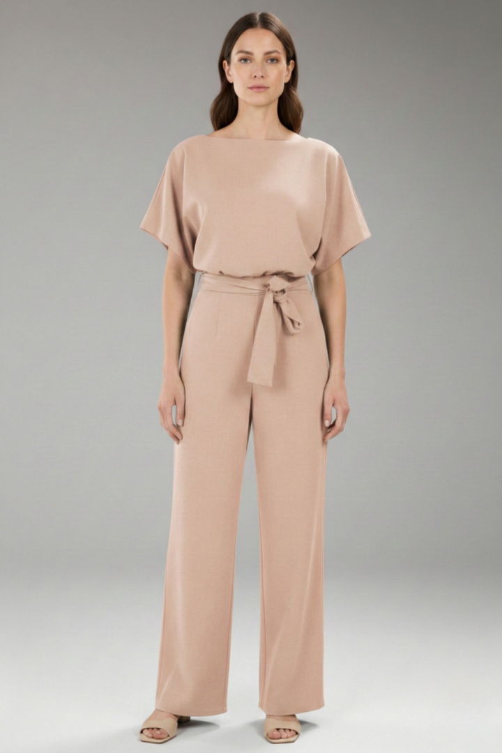Women's Jumpsuit with Wide Legs and Tie Belt