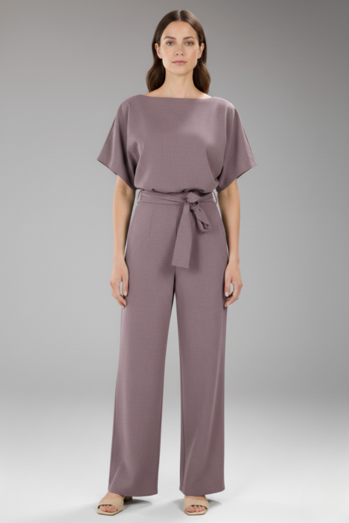 Women's Jumpsuit with Wide Legs and Tie Belt
