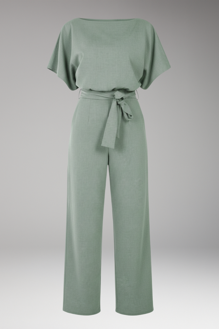 Women's Jumpsuit with Wide Legs and Tie Belt