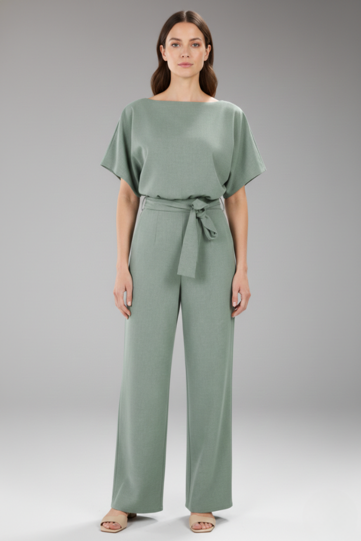 Women's Jumpsuit with Wide Legs and Tie Belt
