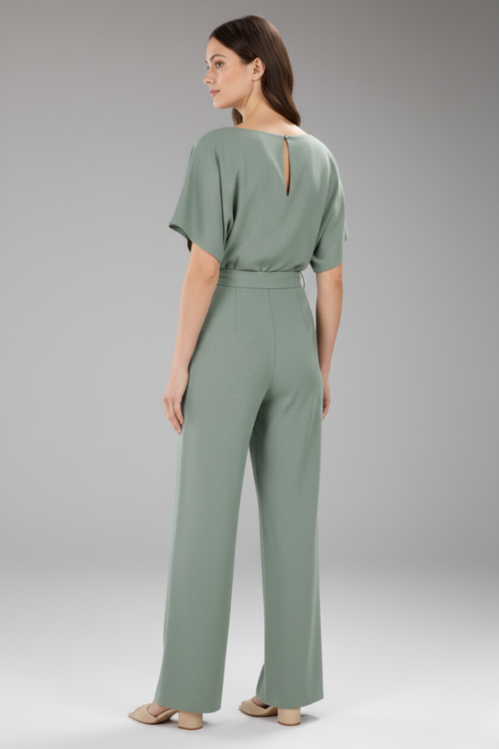 Women's Jumpsuit with Wide Legs and Tie Belt
