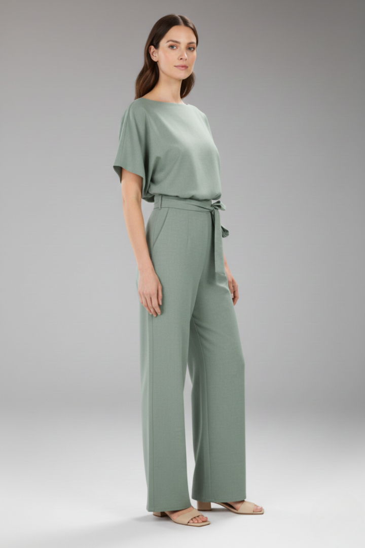 Women's Jumpsuit with Wide Legs and Tie Belt