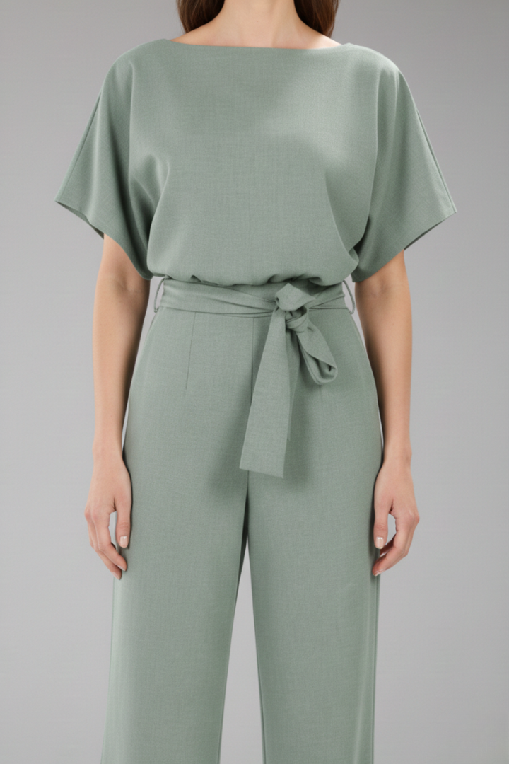 Women's Jumpsuit with Wide Legs and Tie Belt