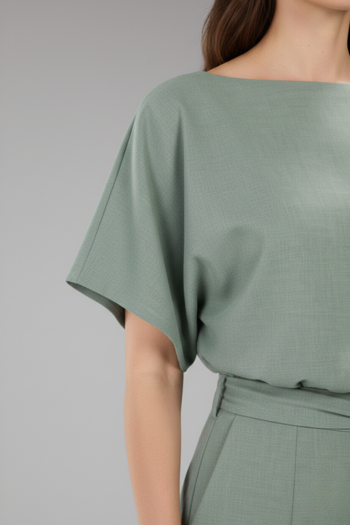 Women's Jumpsuit with Wide Legs and Tie Belt