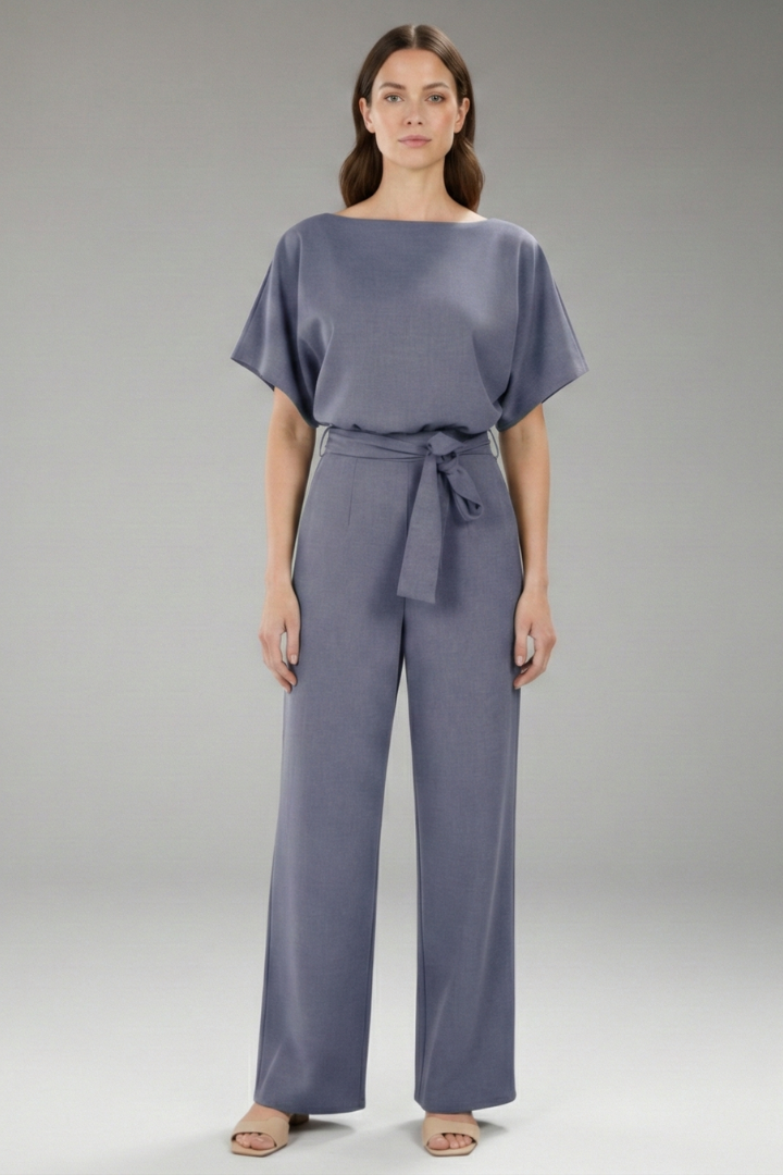 Women's Jumpsuit with Wide Legs and Tie Belt