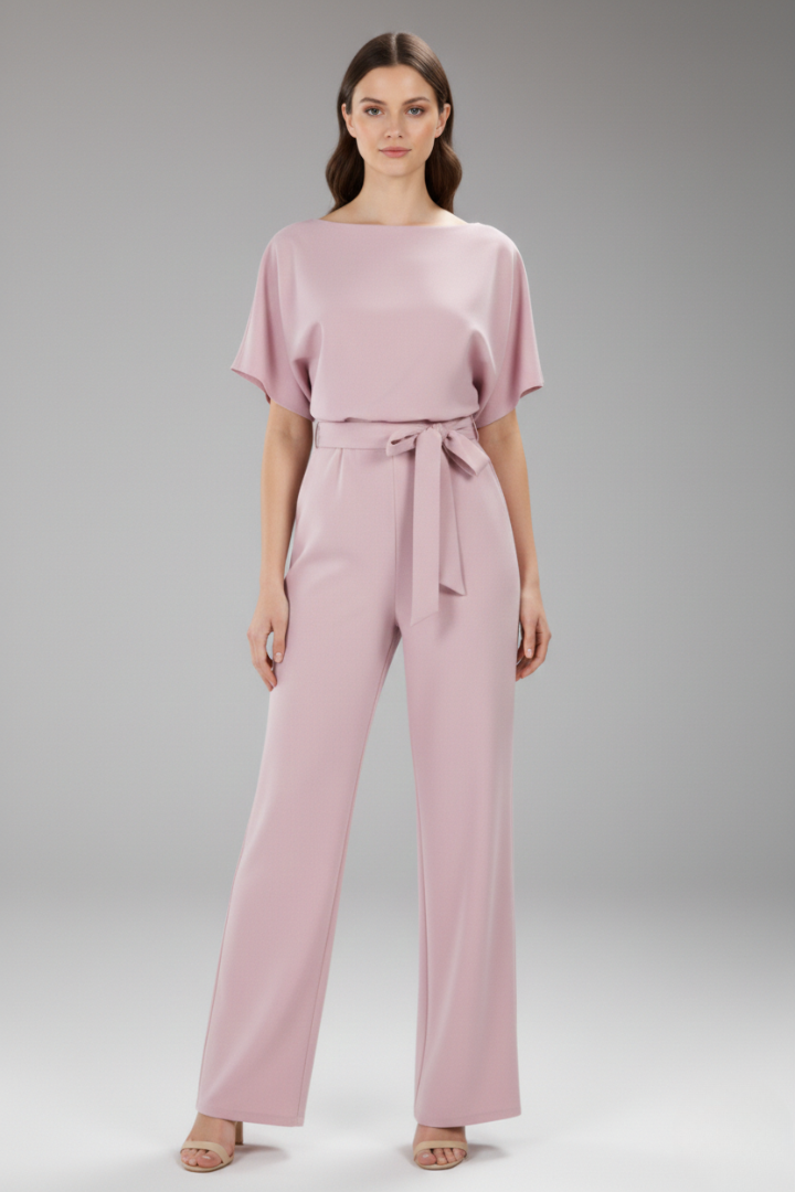 Women's Jumpsuit with Wide Legs and Tie Belt
