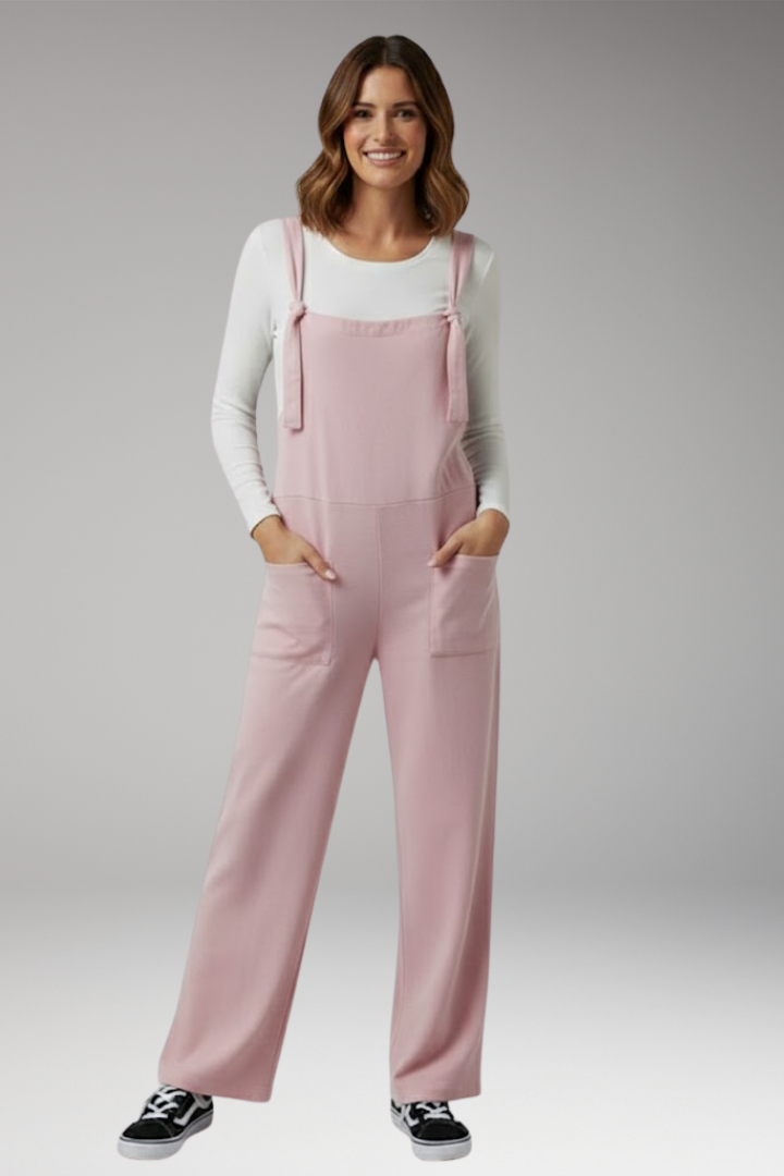 Women's Jumpsuit with Wide Straps and Front Pockets