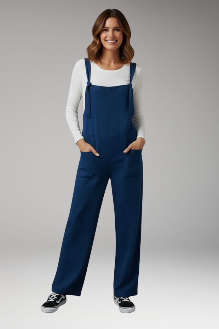 Women's Jumpsuit with Wide Straps and Front Pockets