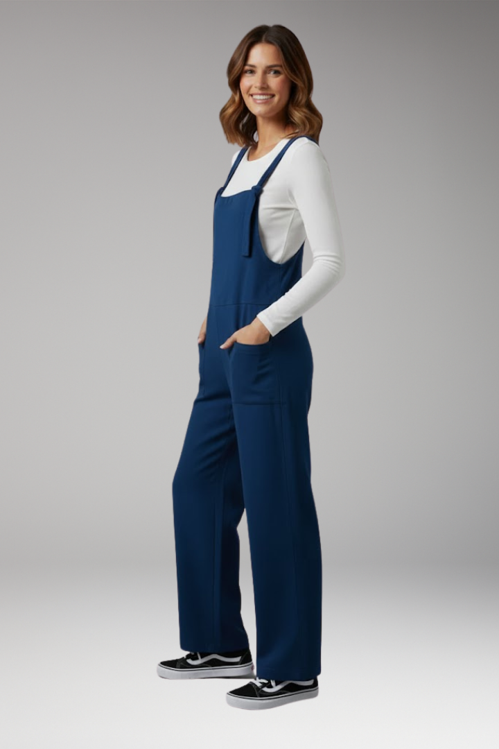 Women's Jumpsuit with Wide Straps and Front Pockets