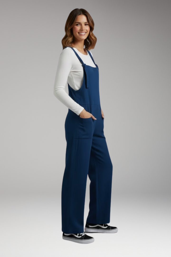 Women's Jumpsuit with Wide Straps and Front Pockets